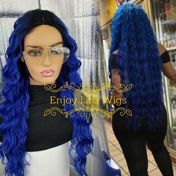 Celebrity Blue ombre wavy lace front wig